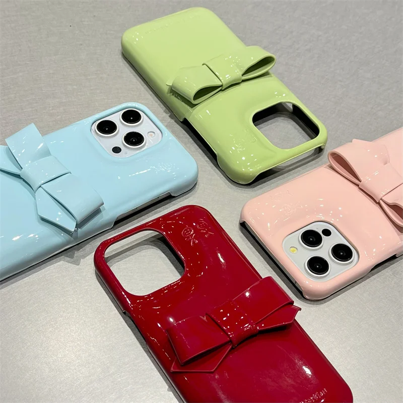 Candy Color Cute Bowknot Phone Case For iPhone 16 Pro 14 15 13 Pro Max Back Cover Korean Lovely Shockproof Cases 15Pro Max Funda