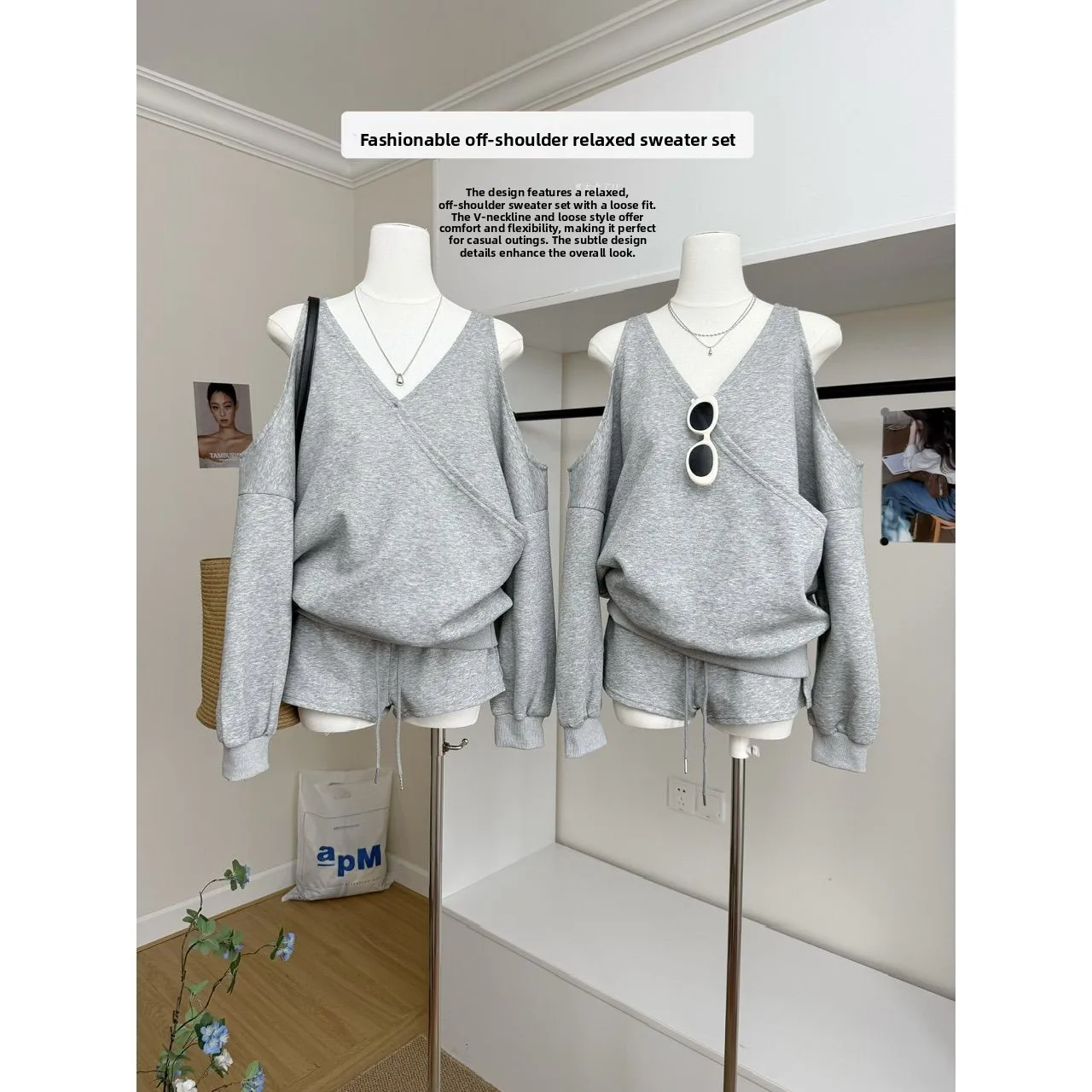 

ay Heavyweight Autumn Lazy Sweatirt Set Women's Long ort Casual Pants Two-Piece Cotton Set Comfortable Breathable V-Ne