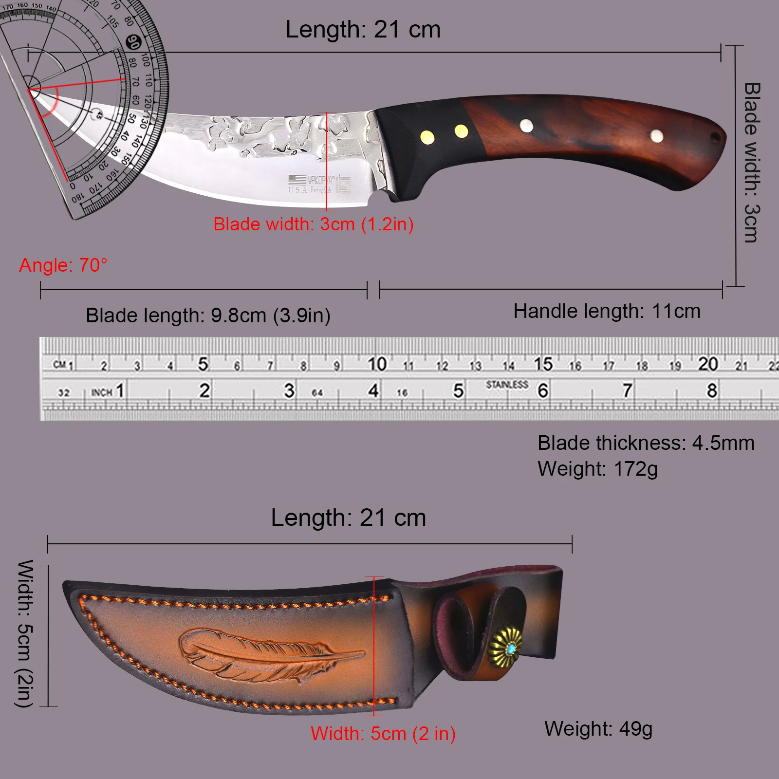 WPKOPYA usa Japan Hunting straight Knife + sheath, Forge jungle survival rescue tactical knife, boning knife