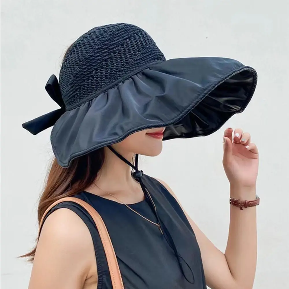 Wide Brim Cap Summer Women Bucket Hat Fashion Soft UV Protection Large-brim Hat Sunhat Foldable Beach Hat