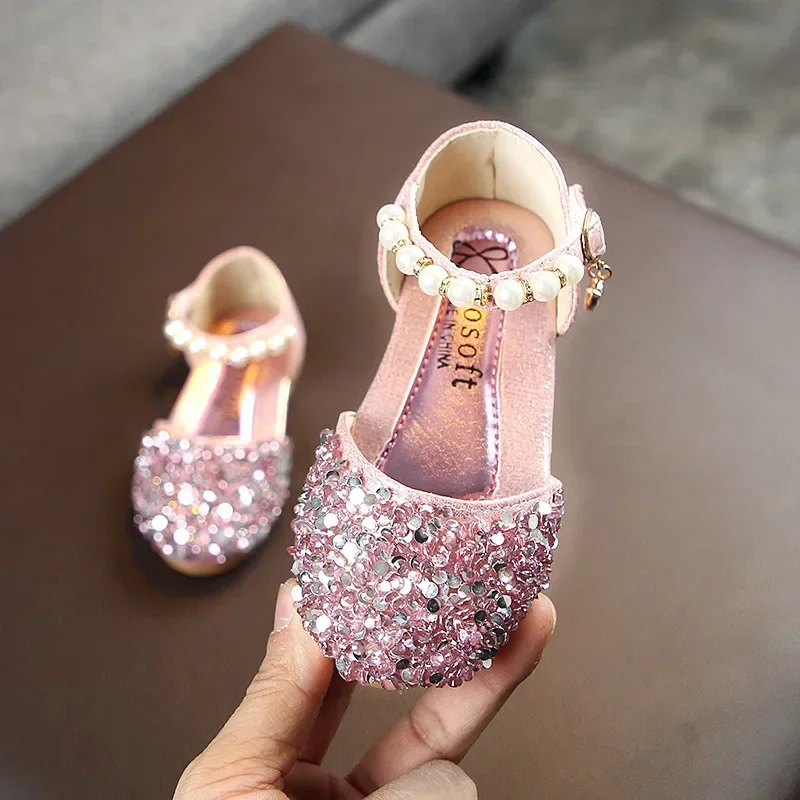 

Children's Party Wedding Children Shoes Sequin Lace Bow Kids Shoes Cute Pearl Princess Dance Single Sandals