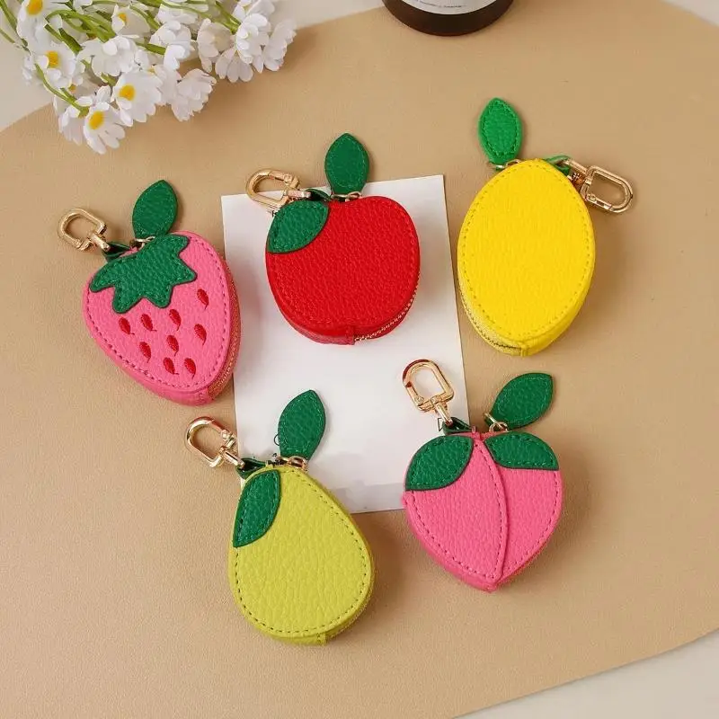 New 1Pcs PU Leather Pendant Keychain Blueberry Design Fruit Charm Coin Purse Earphone Bag Mini Storage Bag
