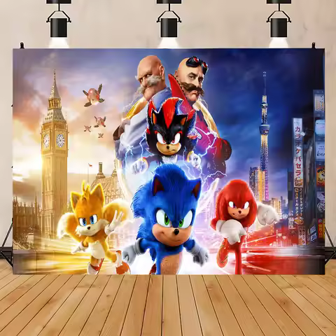 Doctor Eggman R-Robotnik S-Sonic Backdrop Decoration Children Birthday Baby Shower Boy Happy Birthday Banner Party Background
