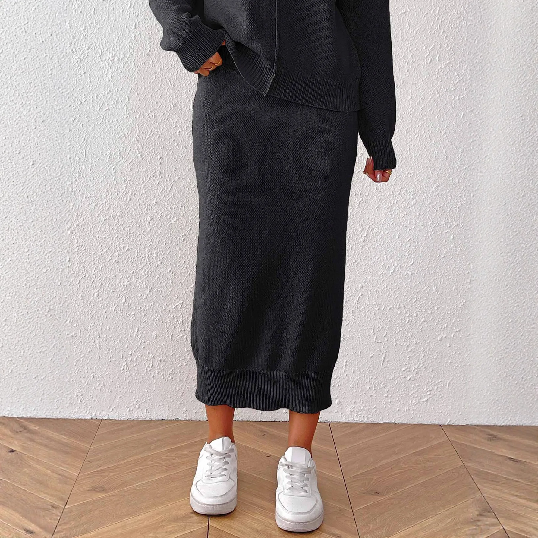 Jupe de hanche décontractée pour femmes européennes et américaines, couleur unie, jupe pull tissée mi-longue