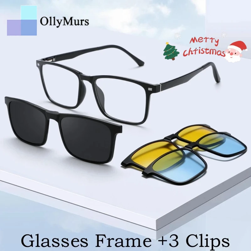 

OLLYMURS модные Blg размер TR90 поляризационные магнитные клипсы женские квадратные оптические очки по рецепту оправа для мужчин 6212