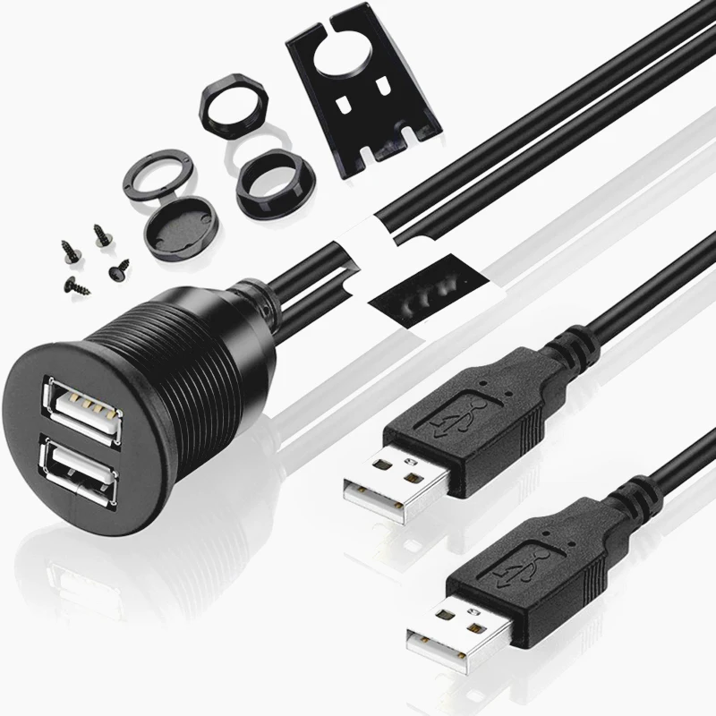 Cavo di prolunga doppio USB 2.0 maschio-femmina con pannello di montaggio a incasso per linea di moto per camion e barche per auto Dropshipping