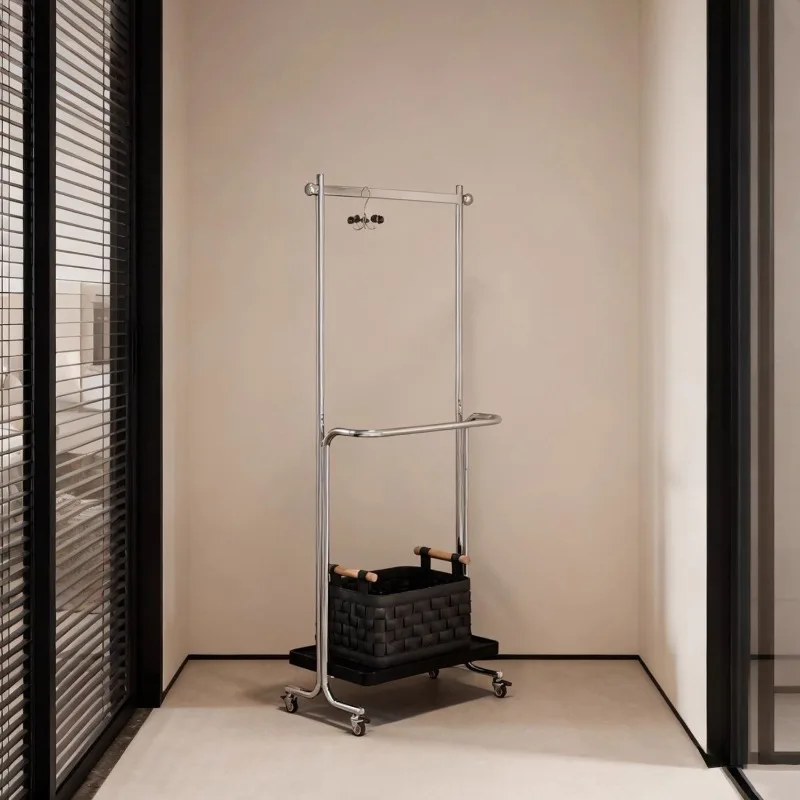 Vintage-style stainless steel coat rack, light luxury bedroom floor-standing  mobile rack, secondary clean clothes storage rack