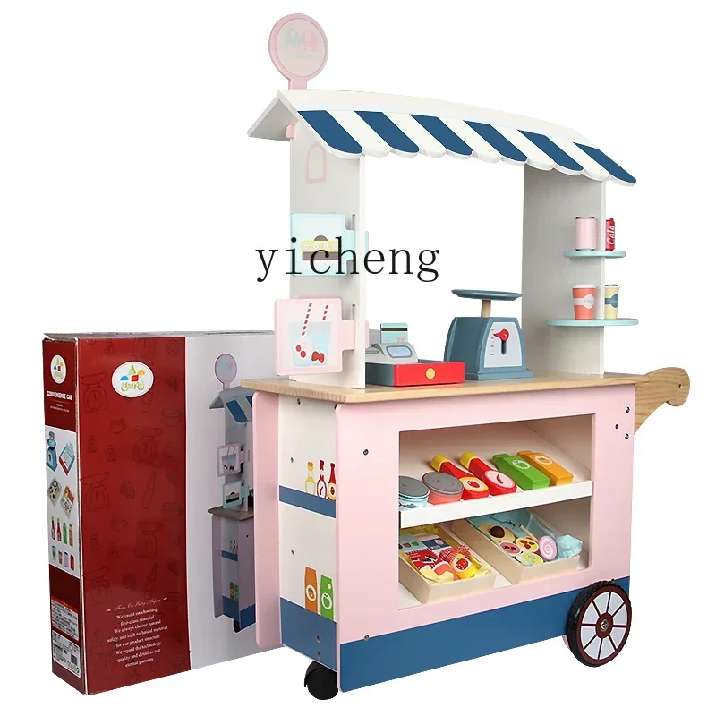 Tqh Convenienza per bambini Auto Cantina Negozio Vestito Gelato in legno Casa da gioco Simulazione Supermercato Registratore di cassa Giocattolo