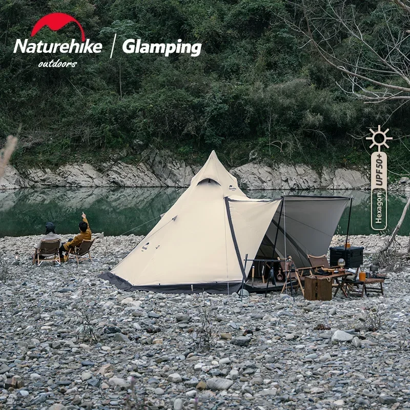 Naturehike-Hexagonal Rainproof Tent for Multi-Person, Outdoor Pyramid, Thickened Ranch, NH20ZP013