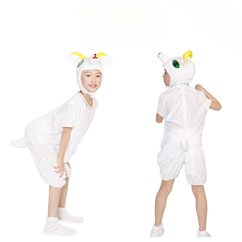 Kid White Black Sheep Plush Farm Animal Onesie Halloween Carnival School Stage Birthday Role Play Short Long Outfit For Children