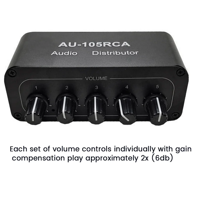 5CH Audio Distributor Stereo Audio Mixer 1 Input 5 Output RCA Splitter for Power Amplifier Active Audio