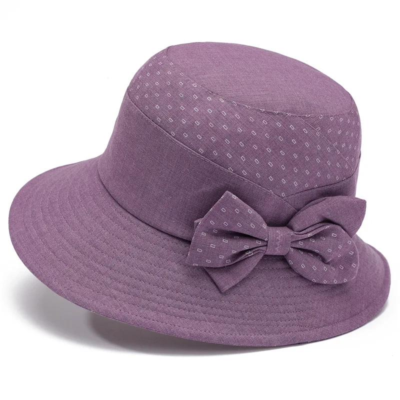 

2022 Spring Old Wide Brim Bucket Hat Middle-aged Leisure Dome Bow Bucket Hat All-match Mother Sun Hat
