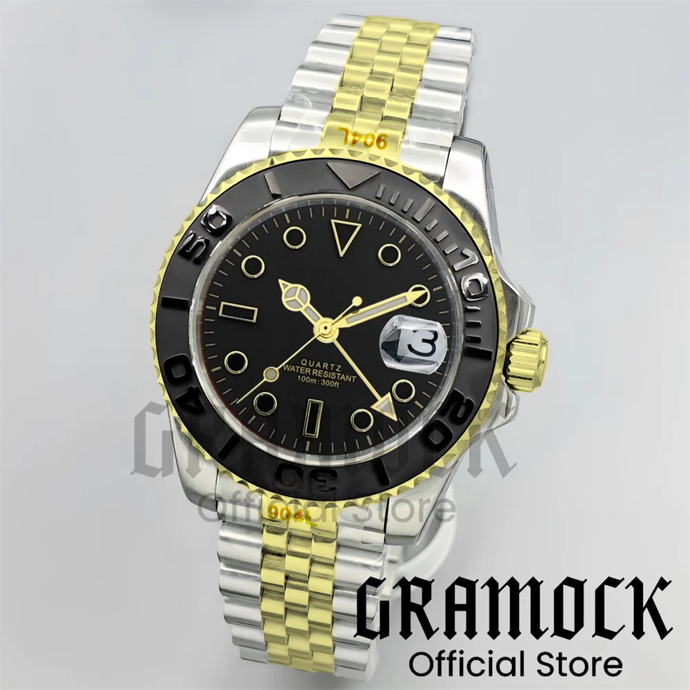 Gramock 40MM GMT Watch For Men Sky Blue Ceramic Bezel Steel Oyster Strap Men's Watches Sapphire Glass Waterproof Reloj Hombre view 4