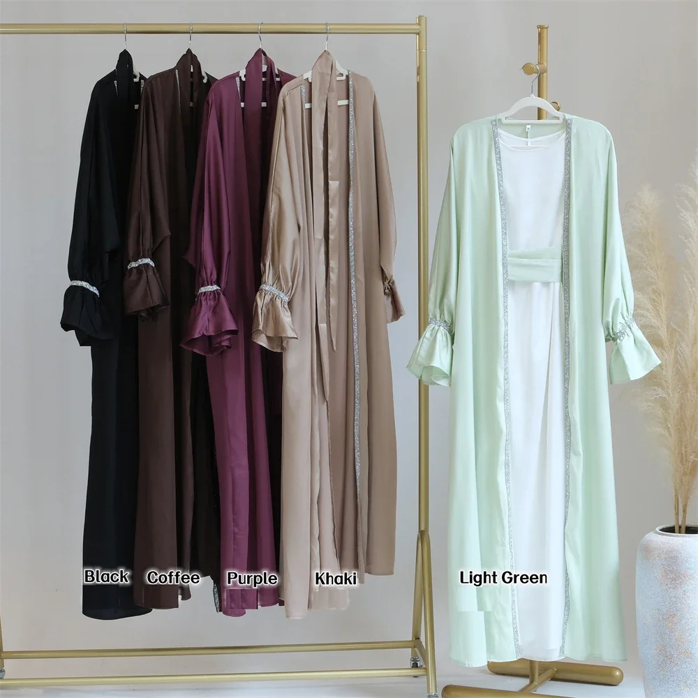 Eid Diamond Abaya vestido conjunto mujeres musulmanas Abayas Marruecos caftán bata satén Maxi Vestidos Abaya mujer Musulman conjuntos musulmanes 2024