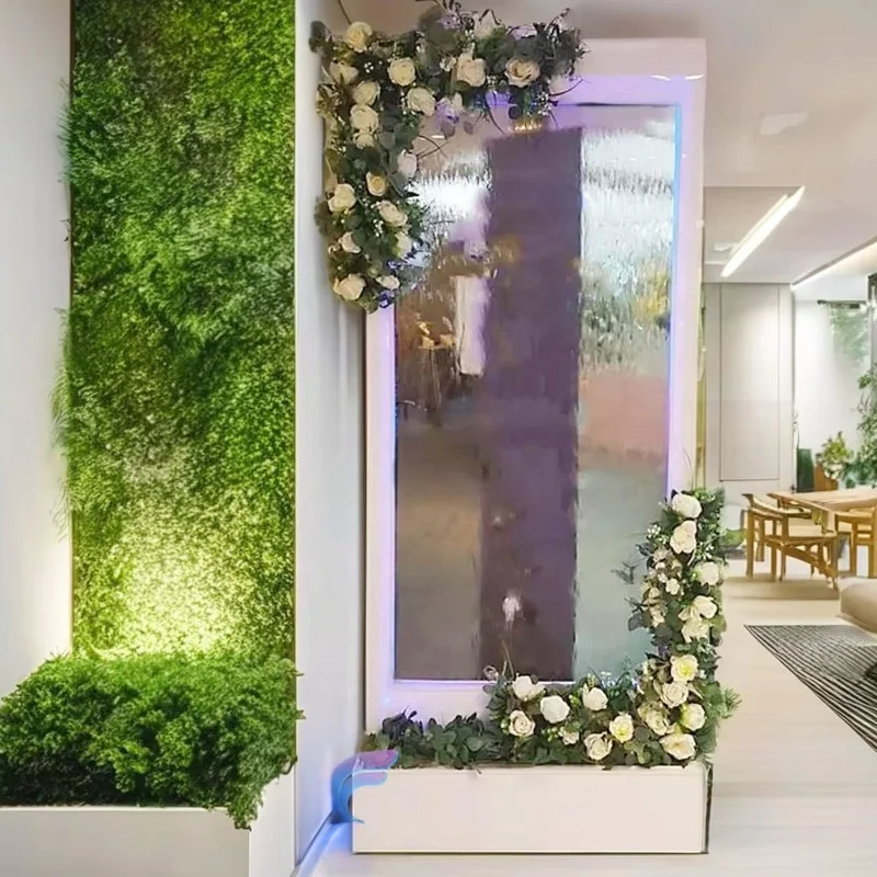 

Customization.Custom Glass Waterfall Fountain Wall Wedding Welcome Sign Stand With Frame