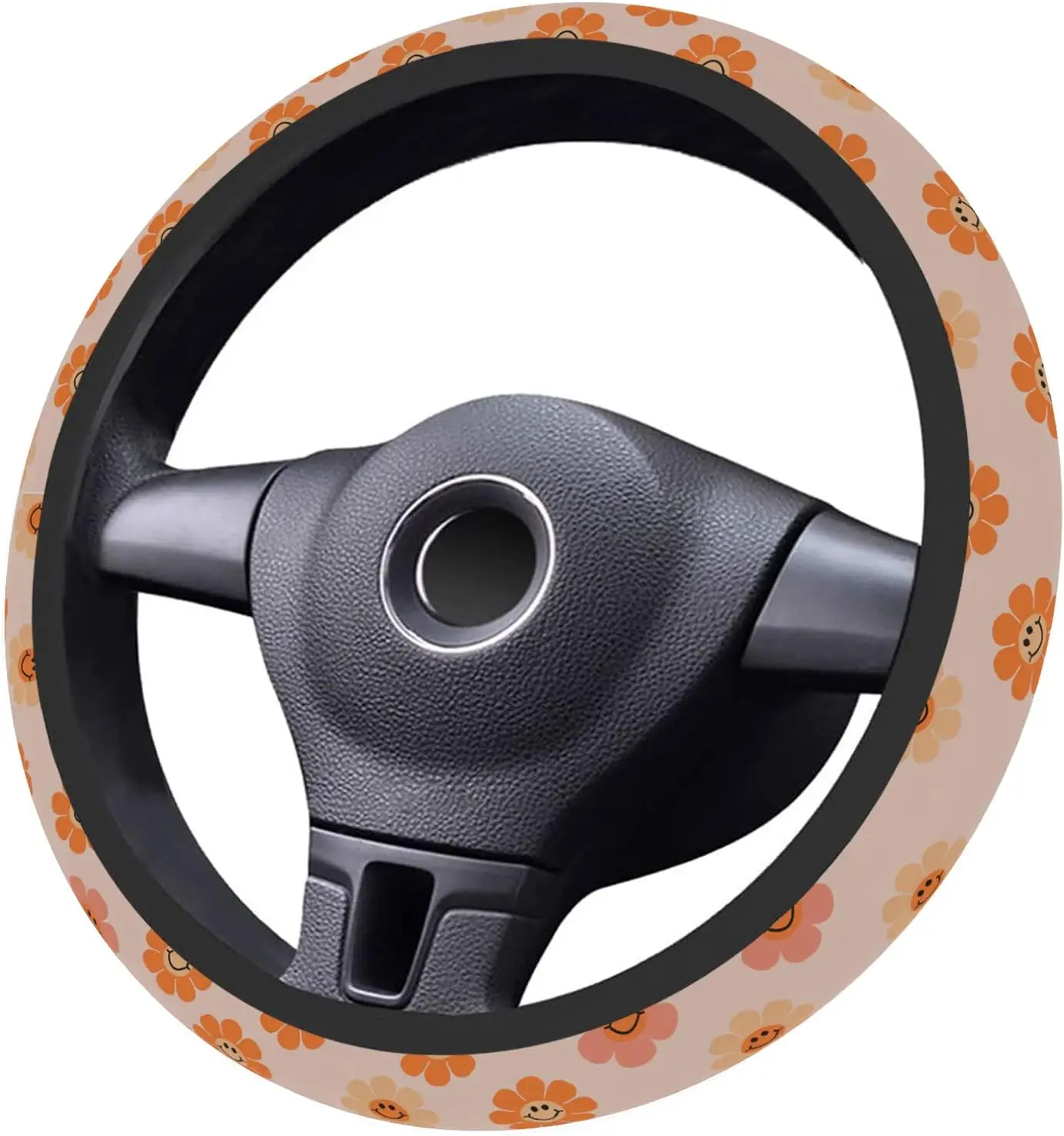 Hippie Smile Sunflower Steering Wheel Cover Neoprene Material Most Cars Universal 15 inch Premium Non-Slip Breathable Gerbera