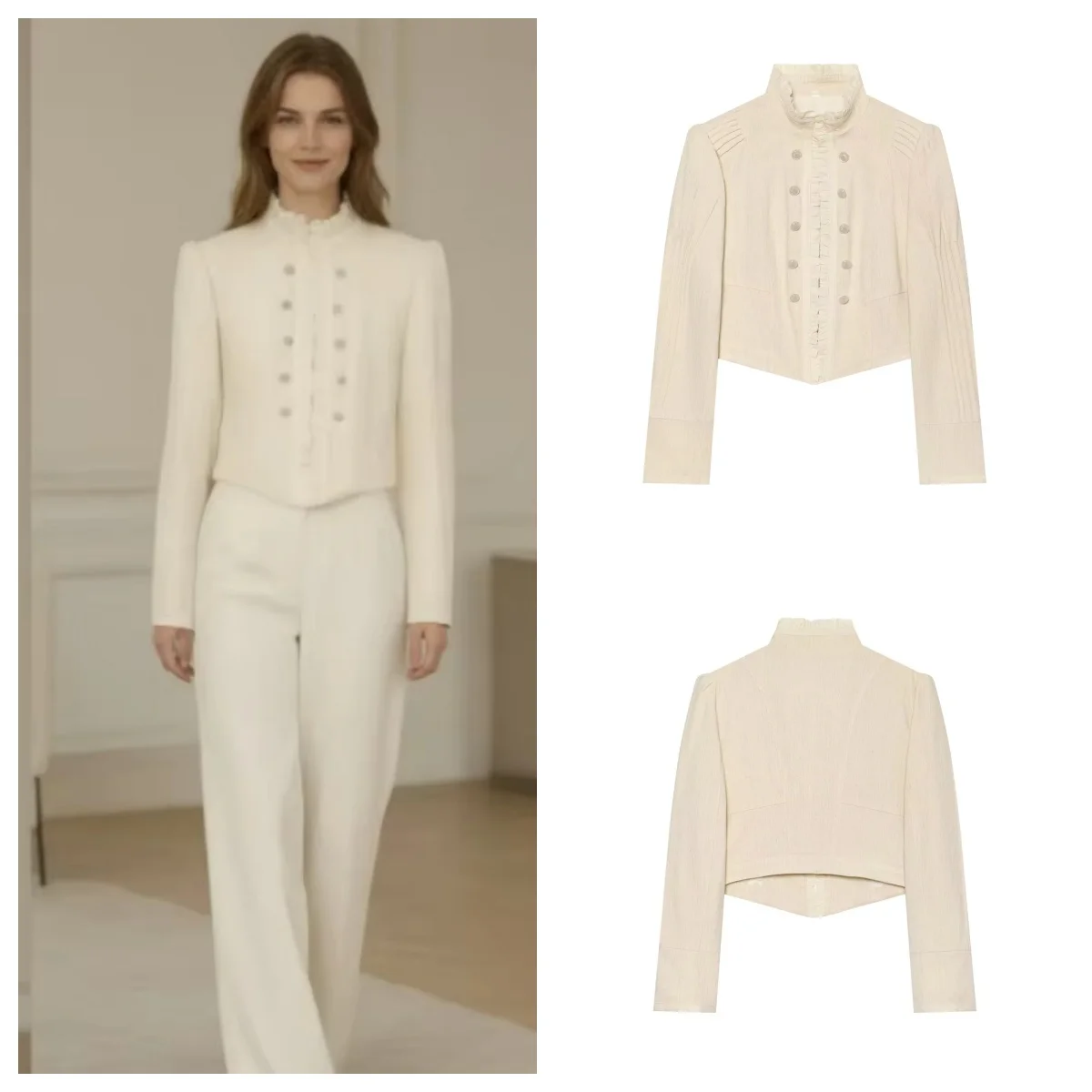 Women's Jacket 2026 Fall New Double-Breasted Decorative Beige Long-Sleeve Short Blazer Elegant Fashionable Street Style