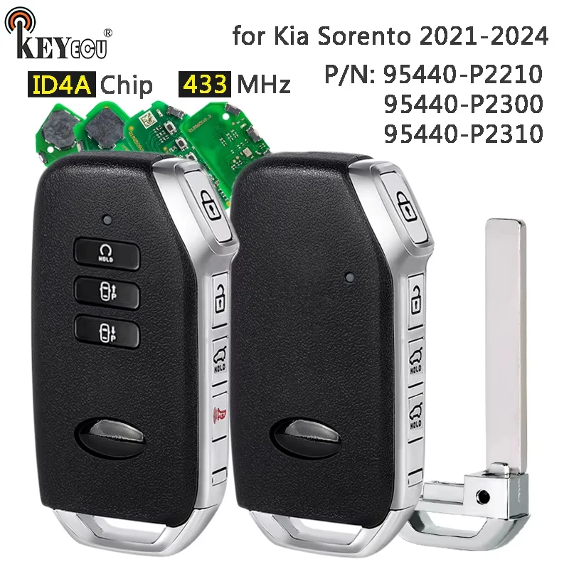 

KEYECU 433MHz ID4A Chip 95440-P2210 95440-P2300 95440-P2310 Proximity Keyless-Go Smart Remote Key Fob for Kia Sorento 2021-2024