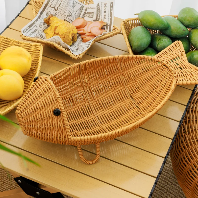 

Big fish fruit basket, hand woven creative basket, rattan woven basket, special food basket, Dim sum candy decorations