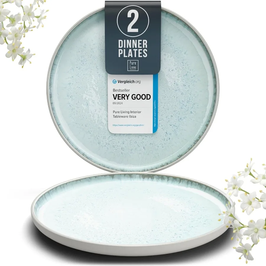

Light beige and blue stoneware dinner plates set 2 pcs for elegant dining service ideal for small salads cakes and daily meals