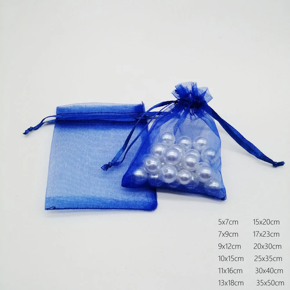 1000pcs Candy Supplies Organza Drawstring Pouch Royal Blue Gift Bags Sachet Packaging Christmas Party Favors Wedding Display Diy