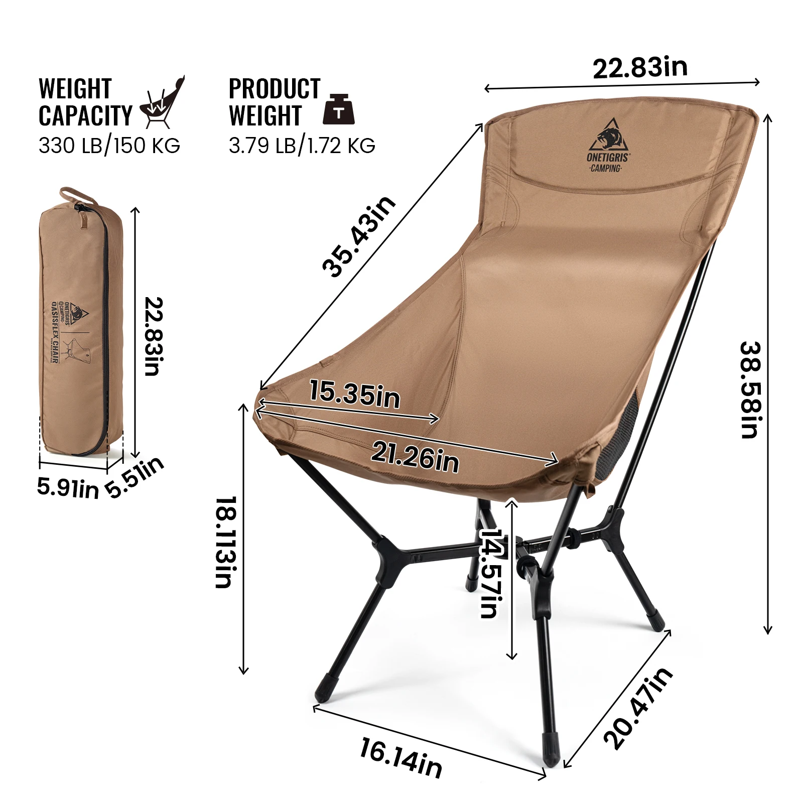 OneTigris Oasisflex Camping Folding Chair Lightweight Portable High Back Tourist Chairs for Hiking Relaxing Travel Fishing