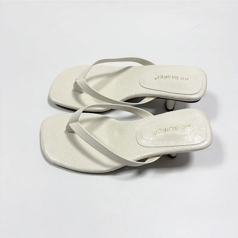 Modische Designer-Sommer-Strand-Flip-Flops für Damen, Absatzschuhe, runde Zehenpartie, Damen-Sandalen, Slipper. – Detail 9