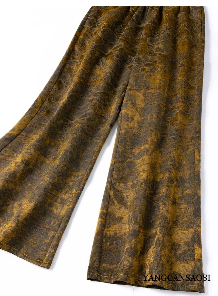 45MM Heavyweight 79% Natural Mulberry Silk Gambiered Guangdong Gauze Elastic Waist Gold Women's Fashionable Straight Leg Pants