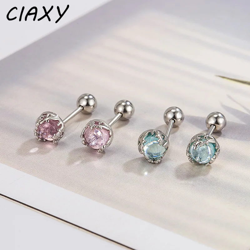 Punk Colorful Moonstone Stud Earrings for Girls Cute Hip Hop Screw Female Korean Fashion Round Earring Bestie Piercing Jewelry