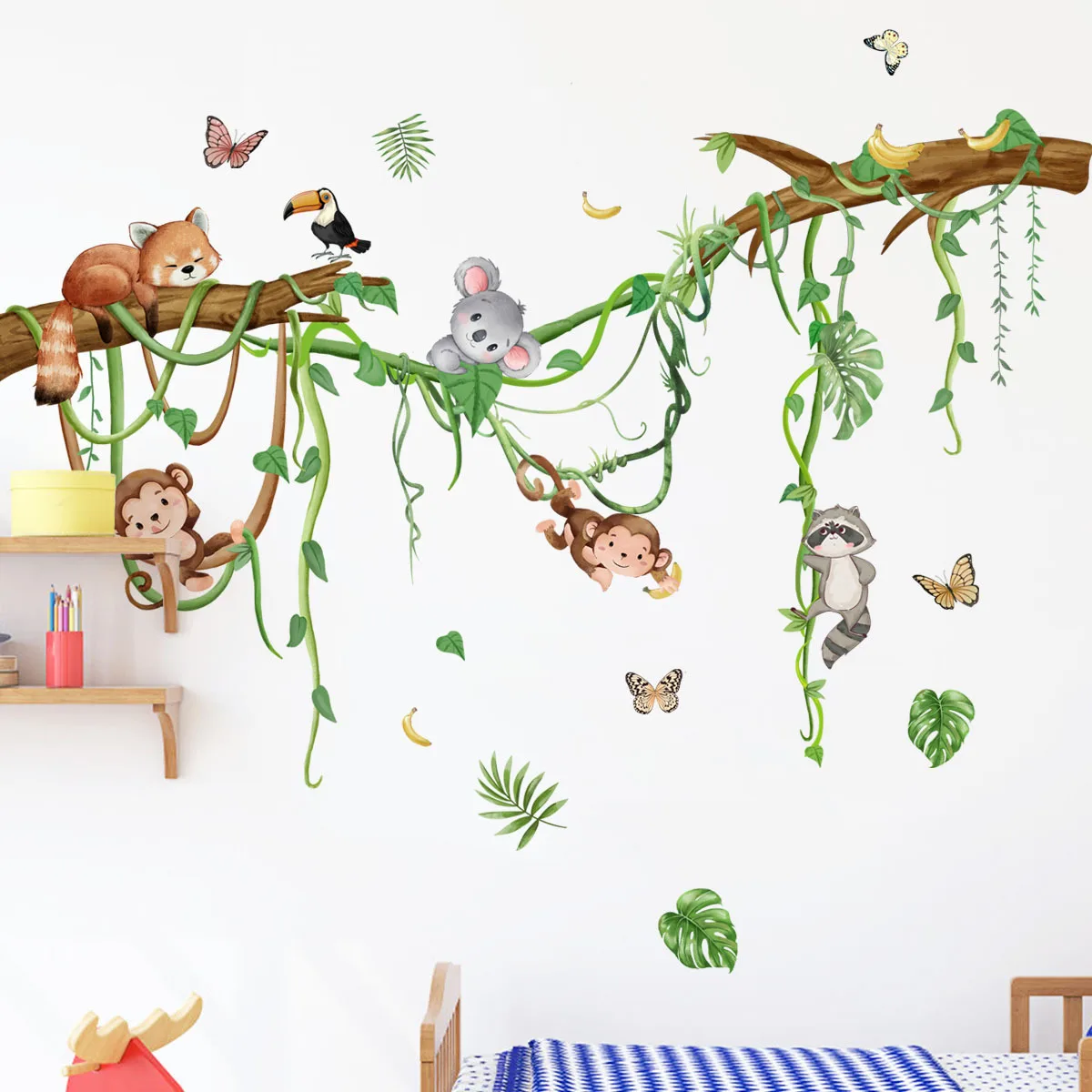 

2pcs Cartoon Vine Monkey Forest Animal Wall Sticker Children's Room Baby Room Kindergarten Decorative Wall Sticker Ms6340