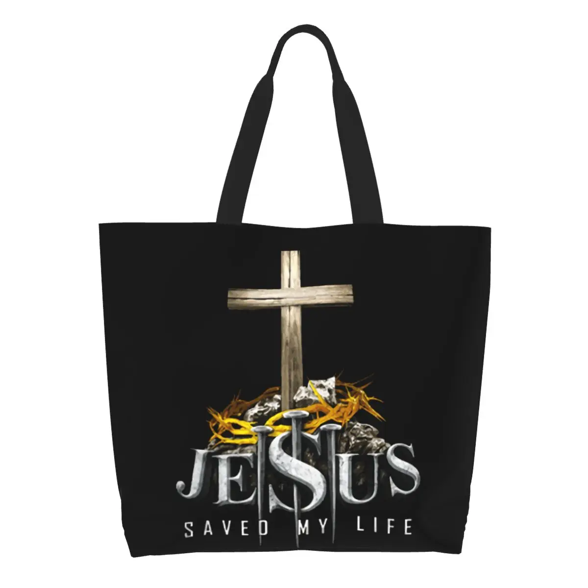 Fashion Printed Jesus Saved My Life Shopping Tote Bags Washable Canvas Shopper Shoulder Christ God Handbag