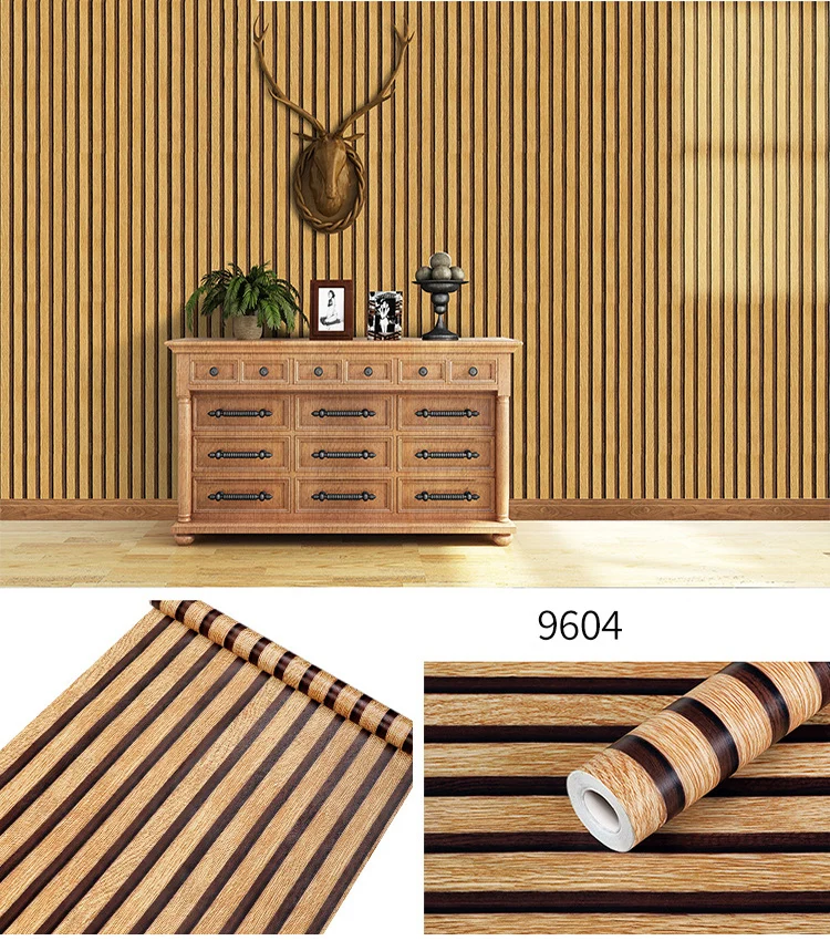 45CM PVC hout gestreept zelfklevend behang achtergrond muur bureau kast meubelrenovatie waterdichte sticker