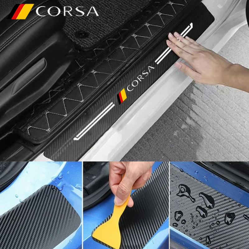 Car Welcome Pedal Scuff Plate Sill Carbon Fiber Stickers for Corsa Protective Film Door Threshold Decals Accessories For Opel