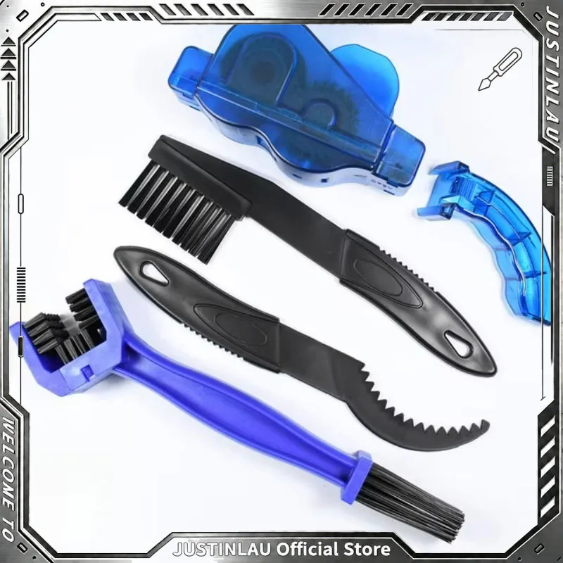 JUSTINLAU 4-in-1 Bicycle Chain Cleaner Kit, Maintenance Tool Set With Brushes For Mountain Bike Road Bike Motorcycle