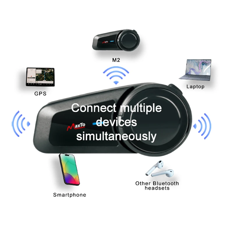 Maxto M2 Motorcycle Helmet Bluetooth Headset Intercom 6 Riders 1000M FM MP3 Waterproof IPX6 V5.0 500mAh Casco Interphones
