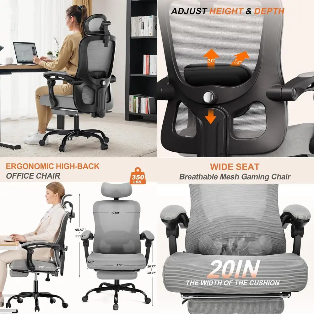 

Ergonomic High-Back Office Chair with Adjustable Lumbar Support and Breathable Mesh for Comfortable Gaming