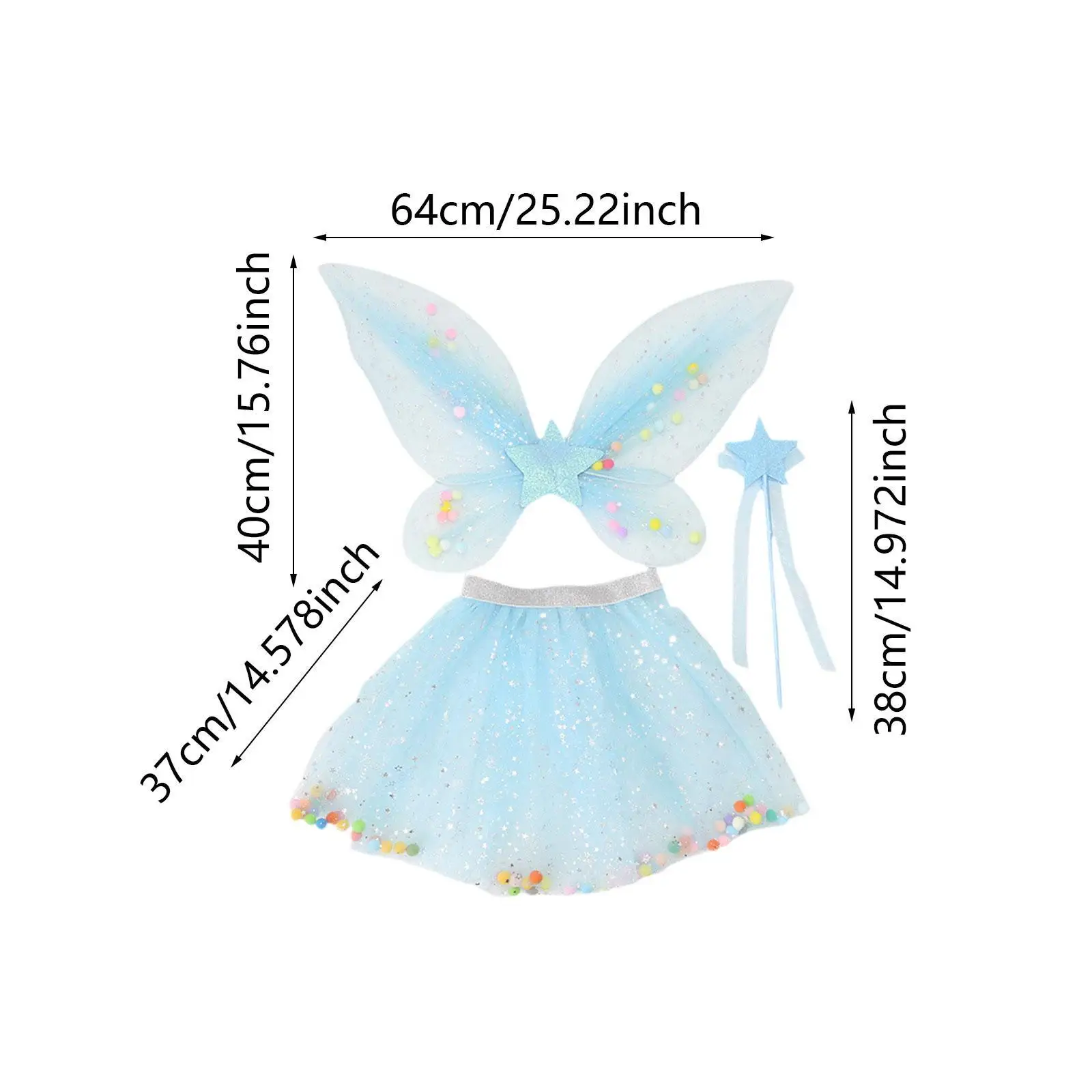 Zestaw dla dziewczynek: skrzydła wróżki, spódniczka tutu i różdżka - idealny na przebranie i zabawy w udawanie.