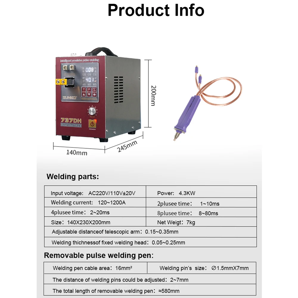 SUNKKO 737DH Mesin Las Titik Induksi Penundaan 4, 3Kw Daya Tinggi Otomatis Pulsa Tempat Mesin Las untuk 18650 Baterai Pengelasan