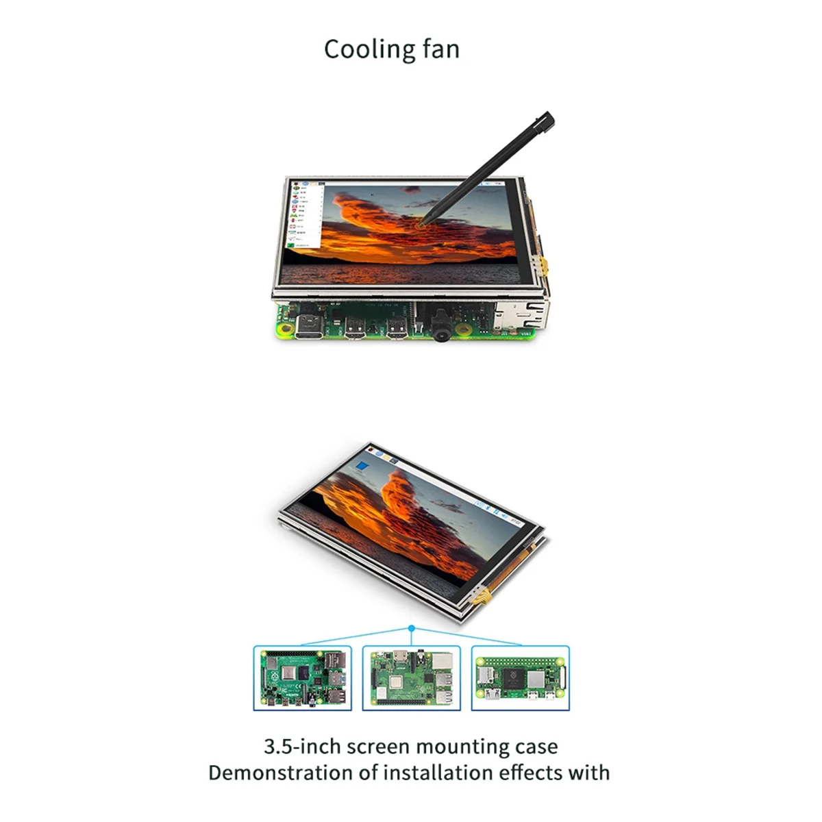 شاشة LCD TFT تعمل باللمس ، مروحة تبريد ، حافظة ABS ، توت العليق بي 4 ب ، من من من من من نوع x