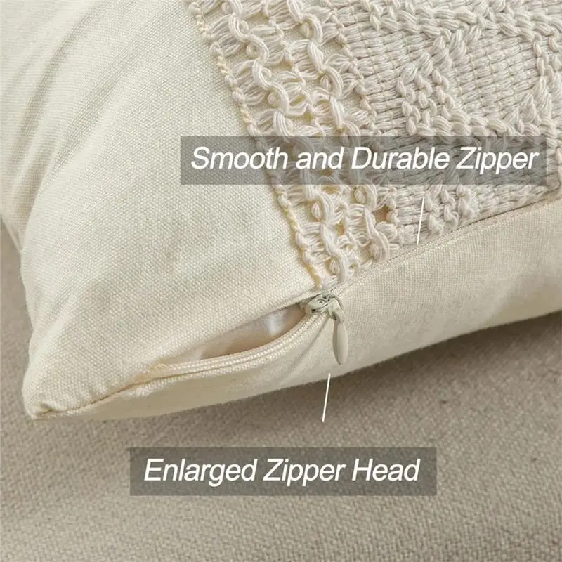 AT02-18X18inch Cotton & Burlap Throw Pillow Covers Boho Farmhouse Textured Striped Woven Cushion Covers For Spring Summer