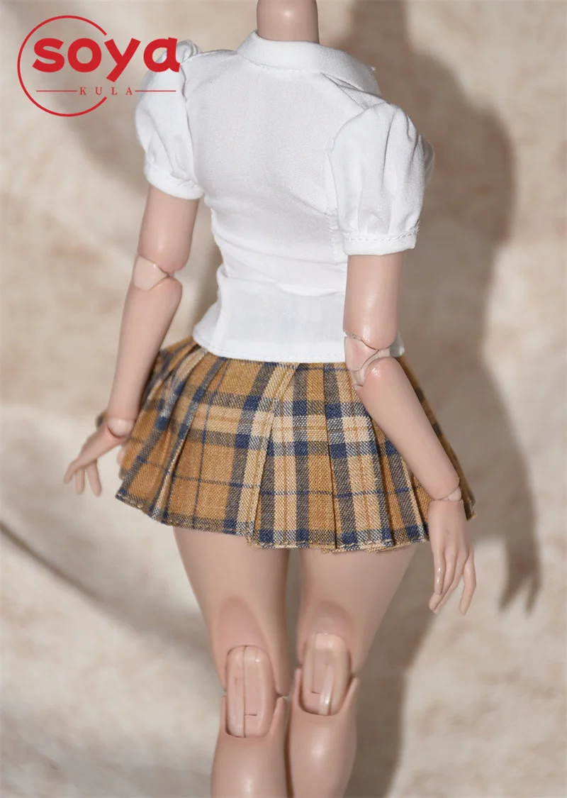 1/6 Scale Female White T-shirt Plaid Pleated Skirt Clothes Model Fit 12'' TBL S07C AT202 Soldier Action Figure Body