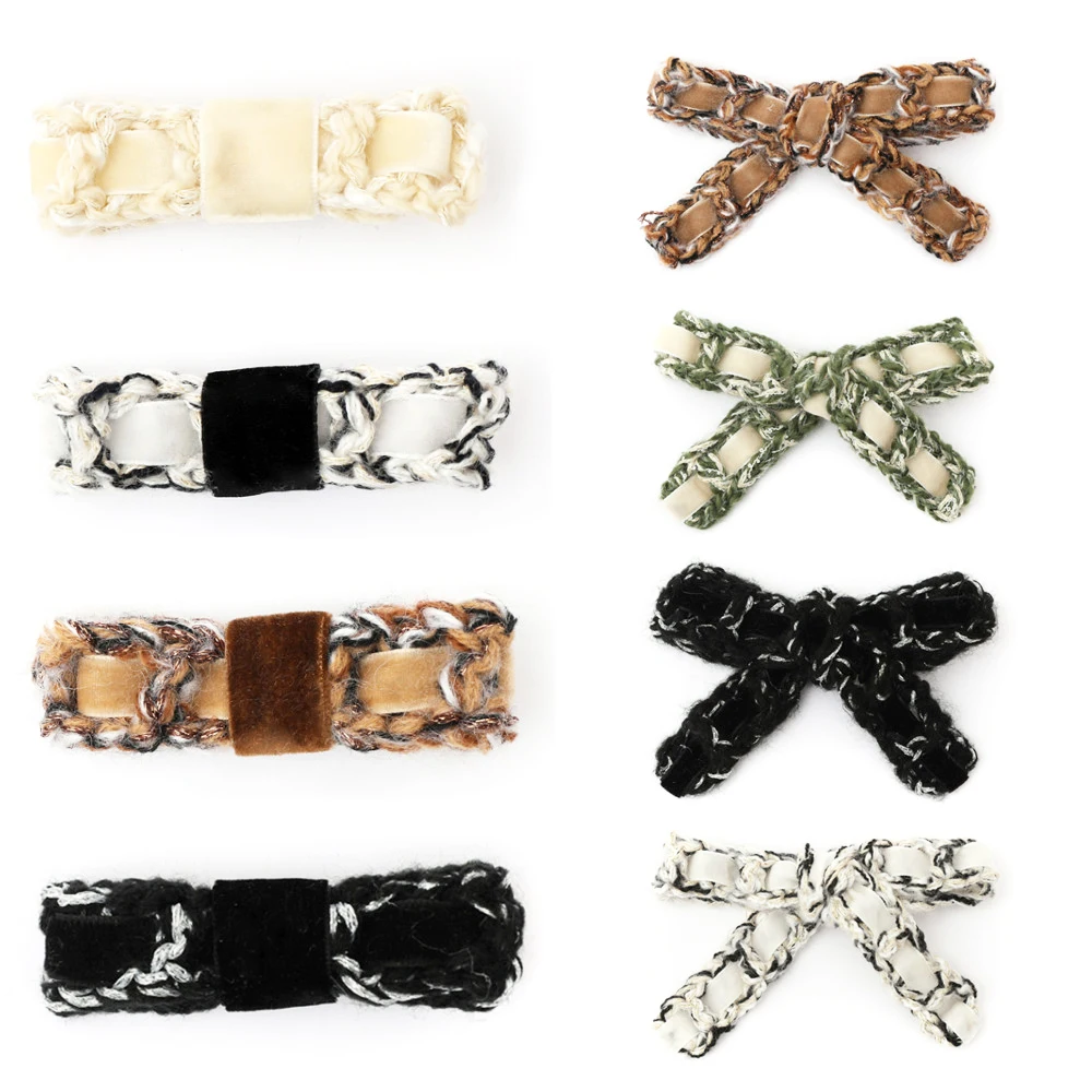 

001G Yarn braid Hair Bows Cute Hairpins Girls duckbilled Hair Clips Barrettes Solid Clip Kids Headwear Fashion Hair Accessories