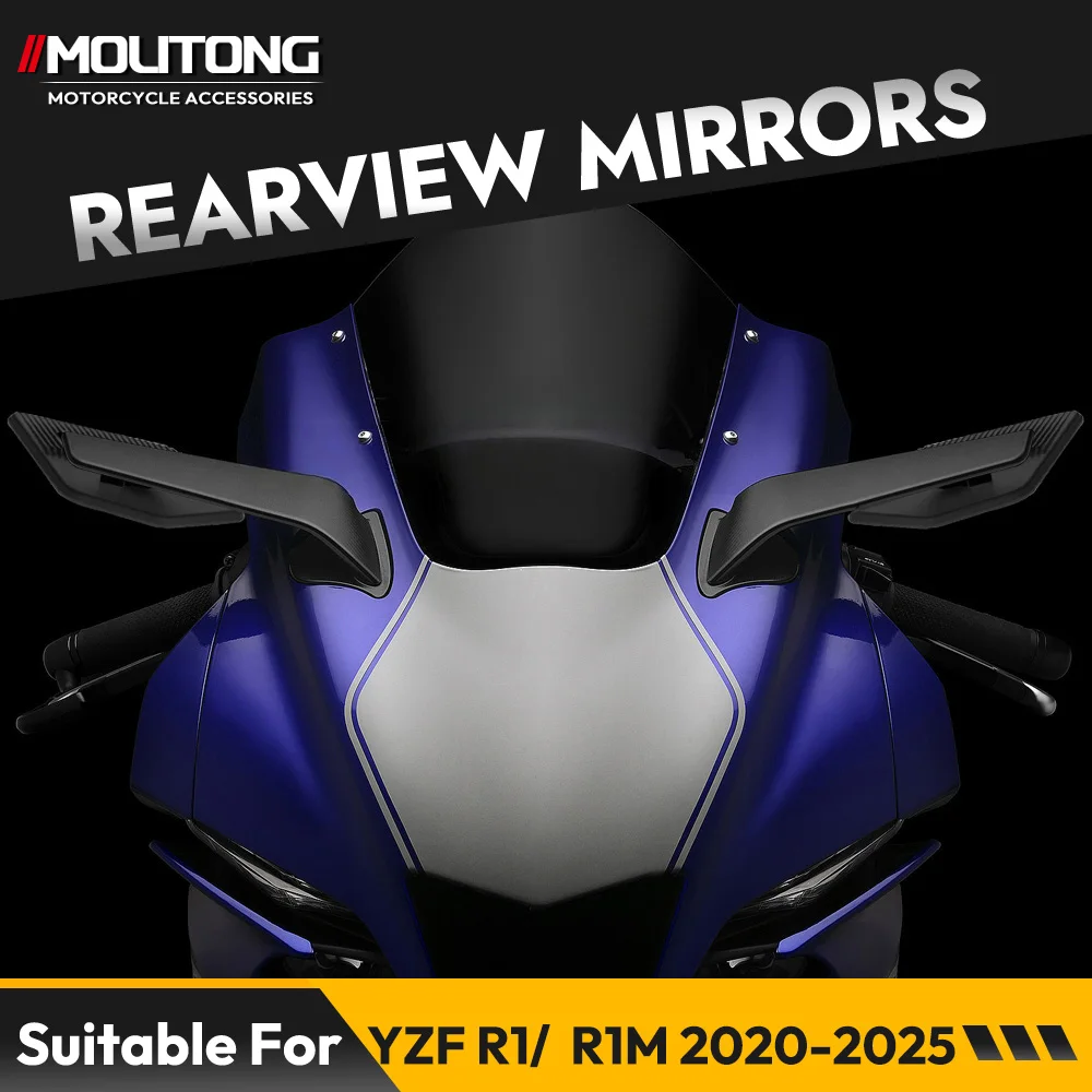 Для Yamaha YZF R1 R1M 2020-2025: Зеркала заднего вида с аэродинамическими ветровыми накладками NDI, гоночные, антибликовые, комплект