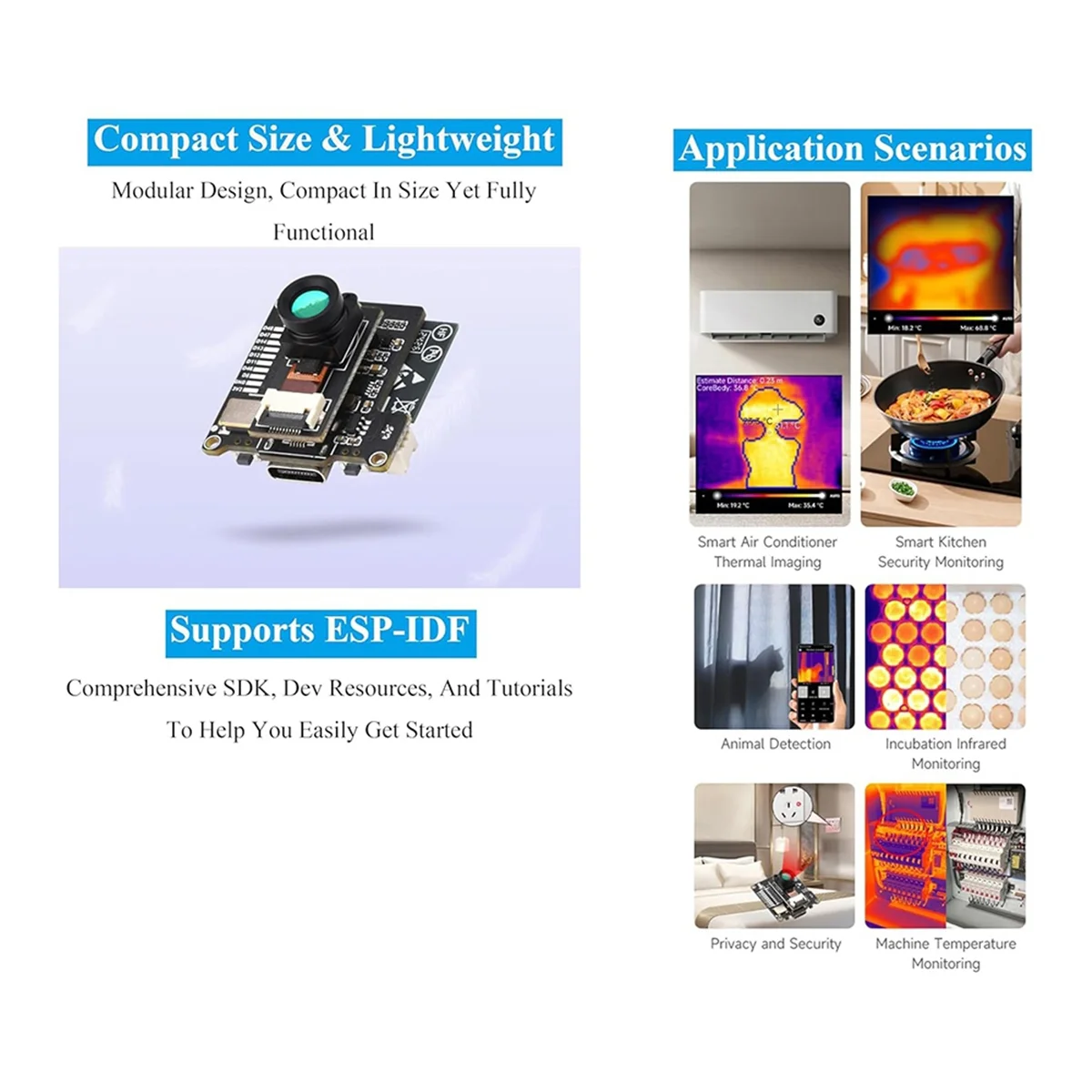 AA98 ESP32-S3 IR Thermal Imaging Camera Module,Equipped with ESP32-S3-WROOM-1,80x62Pixels IR Array,ExternalDevice Expansion B