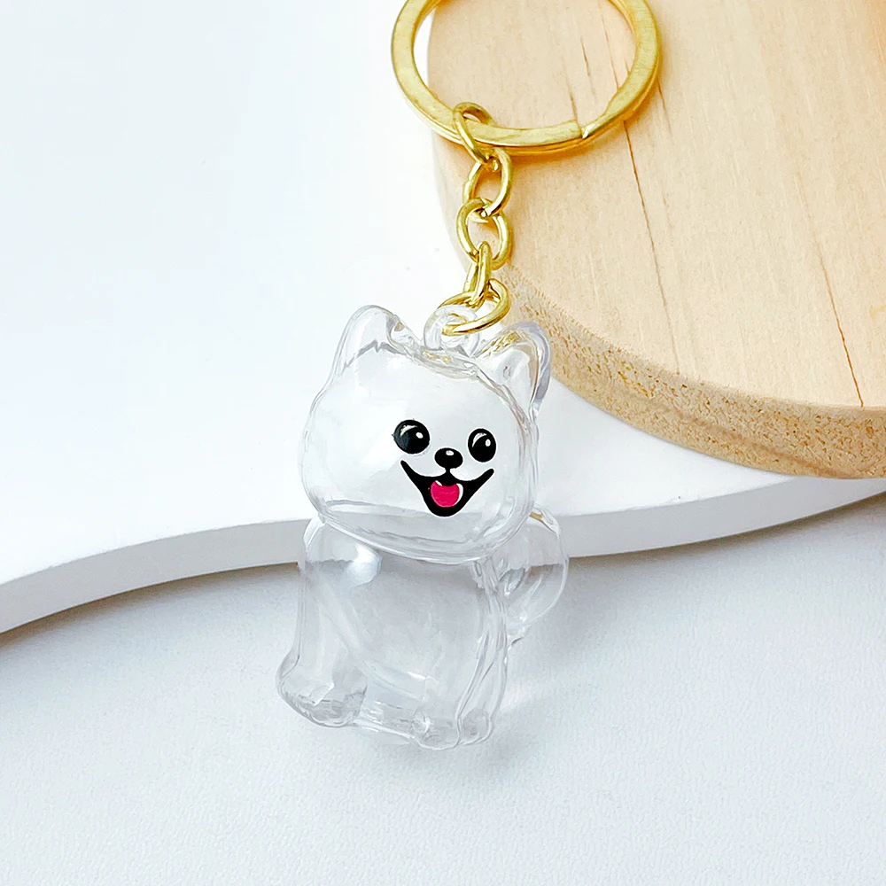 Cute Pet Transparent Plastic Keychain Dog Hair Storage Keyring Bag Car Interior Decoration Pendant Souvenir For Family Members