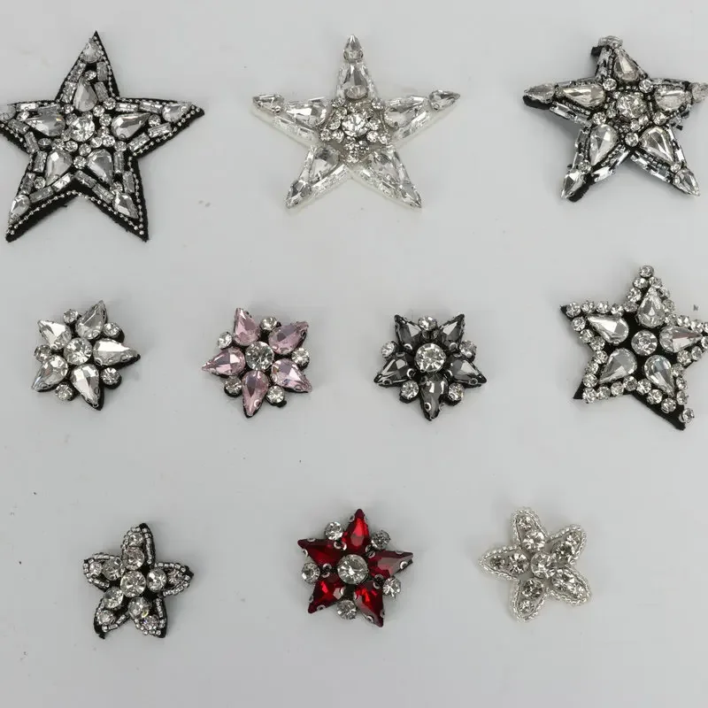 New Star Cloth Sticker Rhinestone Size Pentagram Patch Sticker Handmade Beads Children's Decorative Sticker Clothing Accessories