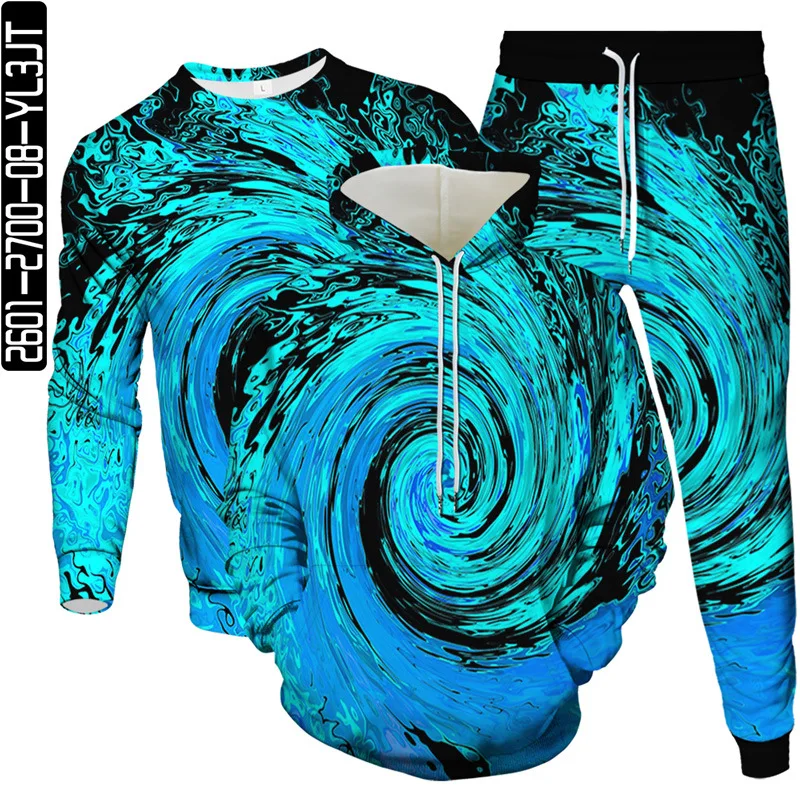 Men Fashion Sweatshirt Jogging Pant Hoodie 3 Pcs Set Women Outdoor Casual Clothes Colorful Vortex 3D Print Tracksuit Size S-6XL