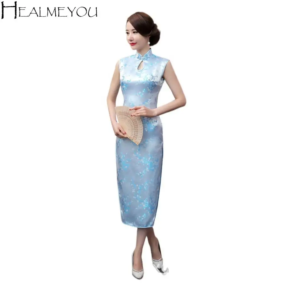 

Платья Cheongsam с цветочным принтом в китайском стиле с воротником-стойкой, китайское Ципао, винтажное облегающее платье макси, вечернее платье