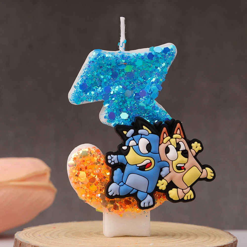 NIEUWE 0-9 Nummer Blauw Bingo Anime Kaars Leuke 3D Stripfiguur Party Cake Plug-in Verjaardagstaart decoratie Gift 2025