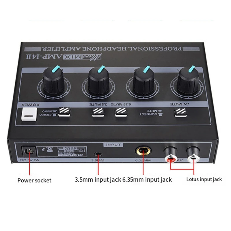 AMP‐I4II Professional 4 Channel เครื่องขยายเสียงหูฟังเสียงสเตอริโอขนาดกะทัดรัด Amp + 6.35 มม.3.5 มม.ควบคุมระดับเสียงอินพุต
